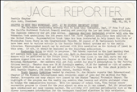 Seattle Chapter, JACL Reporter, Vol. VI, No. 9, September 1969 (ddr-sjacl-1-111)