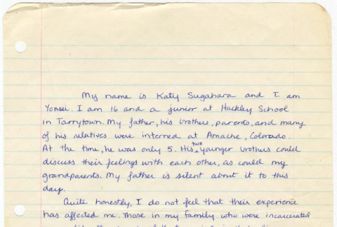 Kathy Sugahara's handwritten perspective on her family's internment (ddr-densho-352-291)