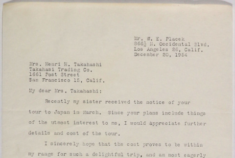 Letter form Wayne Placek to Tomoye Takahashi (ddr-densho-424-806)