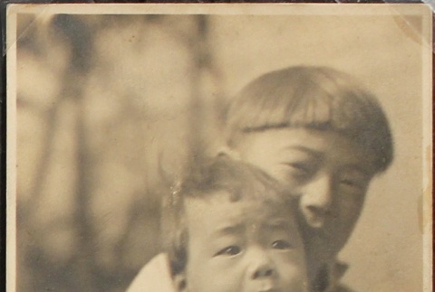 Two Nisei brothers in front of a fence (ddr-densho-259-5)