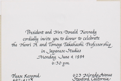 Invitation to celebration of Takahashi Professorship in Japanese Studies (ddr-densho-422-613)