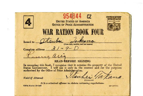 War ration book four, OPA form R-145, Itsuhei Takano (ddr-csujad-42-120)