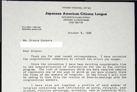 Letter to Grayce Uyehara from Bill Yoshino (ddr-chijacl-1-706)