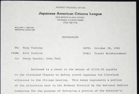 Memo to Masy Tashima from Bill Yoshino (ddr-chijacl-1-532)