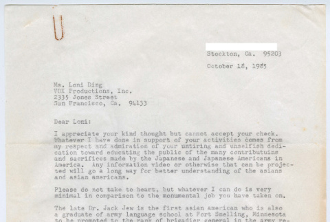Letter from Dick Hayashi to Loni Ding (ddr-densho-1007-1025)