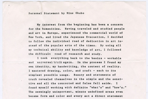Personal Statement by Mine Okubo (ddr-densho-329-1214)
