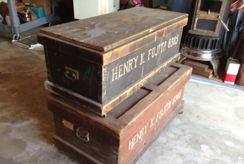 Two wooden chests, Henry Katsumi Fujita, 8305, Granada (Amache) incarceration camp (ddr-csujad-23-7)