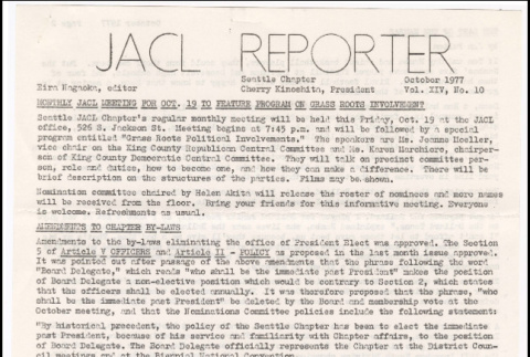 Seattle Chapter, JACL Reporter, Vol. XIV, No. 10, October 1977 (ddr-sjacl-1-205)