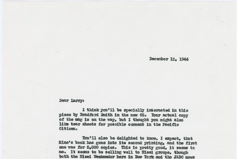 Letter to Larry Tajiri from Margaret Anderson, editor of Common Ground (ddr-densho-338-461)