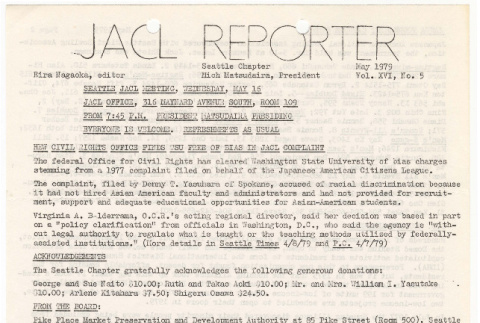 Seattle Chapter, JACL Reporter, Vol. XVI, No. 5, May 1979 (ddr-sjacl-1-279)