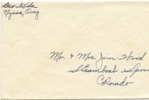 Envelope from George Kida to Mr and Mrs Jim Wood (ddr-one-3-1)