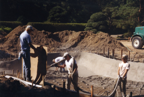 Pouring concrete for Stroll Garden pond (ddr-densho-354-1818)