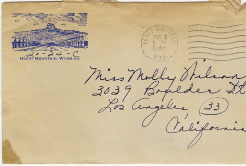 Letter (with envelope) to Molly Wilson from Miyeko Imamura (March 2, 1944) (ddr-janm-1-66)