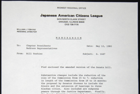 Memo to Chapter Presidents from Bill Yoshino (ddr-chijacl-1-205)