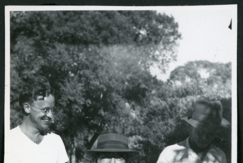 Photograph of Dr. Morse Little and two men at Manzanar (ddr-csujad-47-242)