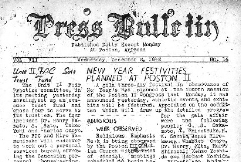 Poston Press Bulletin Vol. VII No. 14 (December 2, 1942) (ddr-densho-145-170)