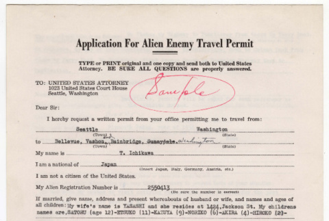 Application for Alien Enemy Travel Permit (ddr-sbbt-2-1)