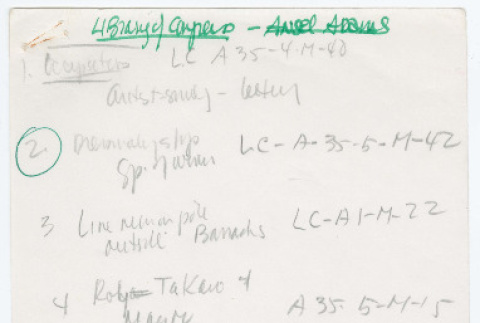 Notes on Ansel Adams Library of Congress photos (ddr-densho-1007-1042)
