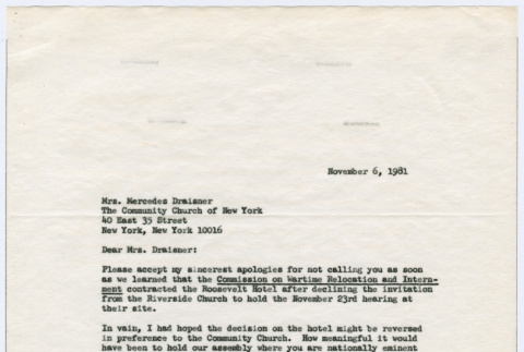 Carbon copy of letter to Mercedes Draisner from Michi Kobi (ddr-densho-352-513)