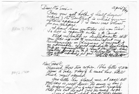 Copies of correspondence between Frank Emi and Kiyoshi Okamoto (ddr-densho-122-824)
