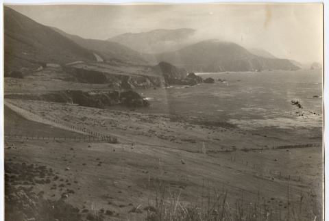 Sheep graze next to the coast (ddr-densho-542-841)