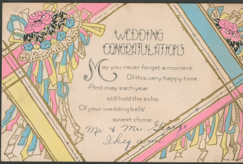 Wedding congratulations card from Mr. & Mrs. George Ikegama (ddr-densho-316-140)