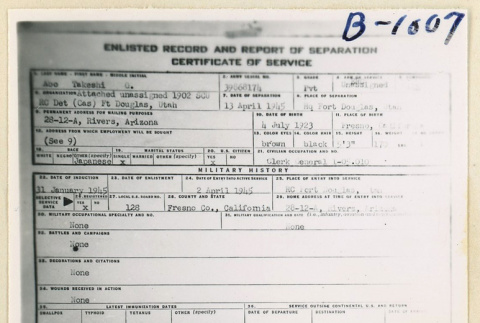 Military record for Takeshi Abo (ddr-densho-37-1984)