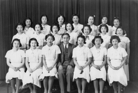 Group portrait of young women with Rev. Joshin Motoyoshi (ddr-ajah-3-258)