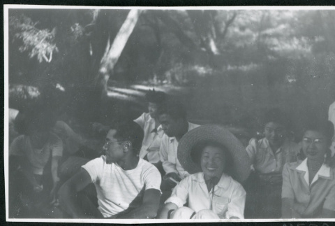 Photograph of a group of people at a Manzanar hospital staff picnic (ddr-csujad-47-238)