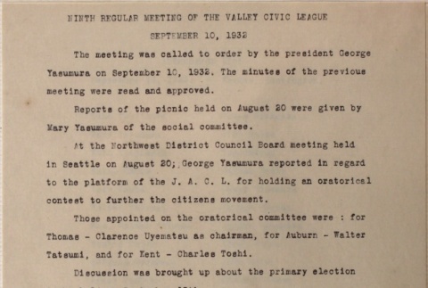 Minutes of the ninth Valley Civic League meeting (ddr-densho-277-31)