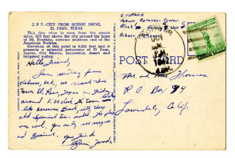 Postcard from U. [Usami] Terada to Mr. and Mrs. Thomas, October 2, 1942 (ddr-csujad-4-5)