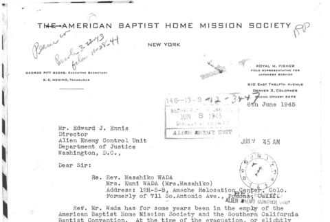Letter from the American Baptist Home Mission Society (ddr-densho-157-203)