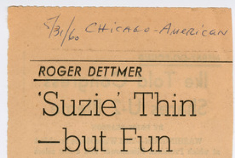 Clipping from Chicago American with review of The World of Suzie Wong (ddr-densho-367-293)