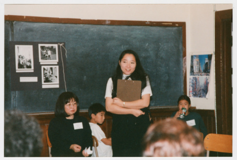 Becky Fukuda speaking at Japanese Language School Reunion (ddr-densho-506-93)