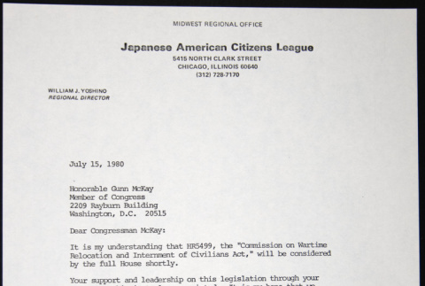Letter to Gunn McKay from William Yoshino (ddr-chijacl-1-309)