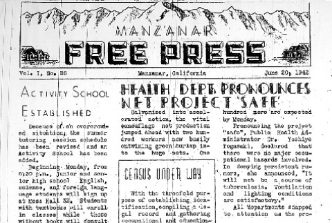 Manzanar Free Press Vol. I No. 26 (June 20, 1942) (ddr-densho-125-25)