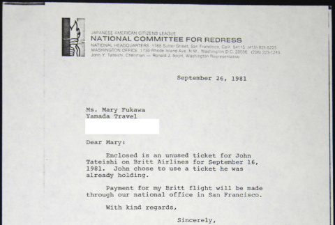 Letter to Mary Fukawa from Bill Yoshino (ddr-chijacl-1-546)