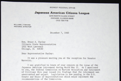 Letter to Bruce Farley from William Yoshino (ddr-chijacl-1-736)
