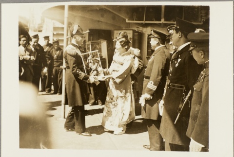 Admiral Alberto Da Zara accepting a gift from Japanese dignitaries (ddr-njpa-13-720)
