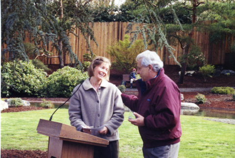 Ruth Bell and Mayor Paul Schell at Stroll Garden dedication (ddr-densho-354-1837)