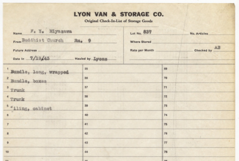Storage list for F. Y. Miyazawa (ddr-sbbt-2-314)