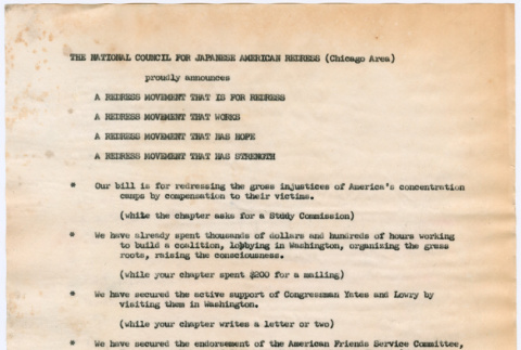 Goals for the National Council for Japanese American Redress (ddr-densho-122-229)