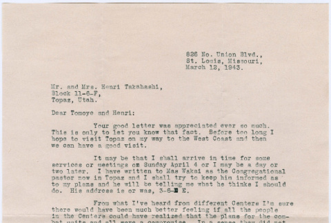 Letter from Clarence Gillett to Tomoye and Henri Takahashi (ddr-densho-410-80)