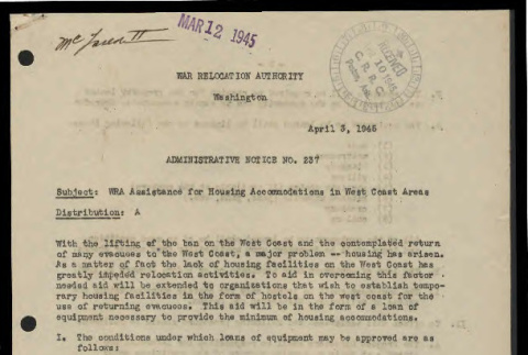 Administrative notice, no. 237 (April 3, 1945) (ddr-csujad-55-1666)