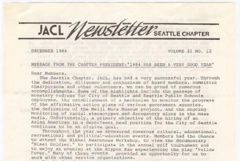 Seattle Chapter, JACL Reporter, Vol. XXI, No. 12, December 1984 (ddr-sjacl-1-342)