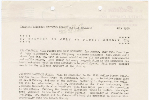 Seattle Chapter, JACL Bulletin, July 1956 (ddr-sjacl-1-30)