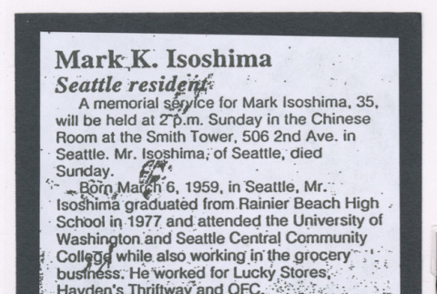 Mark Isoshima's obituary (ddr-densho-477-715)
