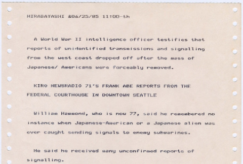 News copy from Hirabayashi case before Judge Voorhees (ddr-densho-122-326)