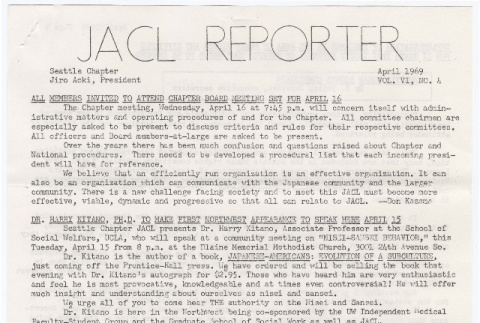 Seattle Chapter, JACL Reporter, Vol. VI, No. 4, April 1969 (ddr-sjacl-1-106)