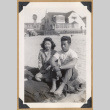 Woman and man on a blanket at the beach (ddr-densho-542-330)